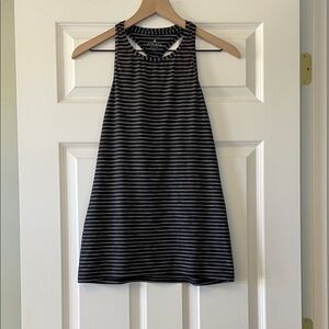 Athleta High Neck Chi Black and White Striped Tank Top
